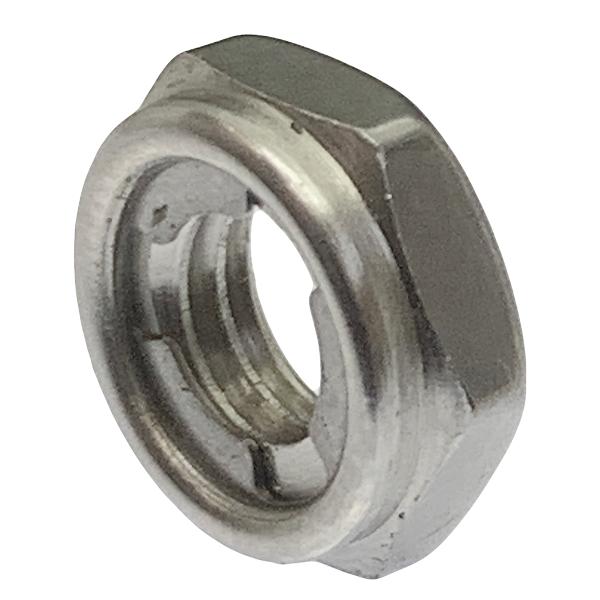 サイズ：ネジ部 M6-ピッチ1.0mm(並目)、二面幅10mm、高さ4mm(薄型)素 材 ：ステンレス入 数 ：2個特徴 ：通常の六角ナット同様、取り付けが手軽で、ナット上面の金属製フリクションリング（特殊バネ構造）が振動によるゆるみを防ぎ...