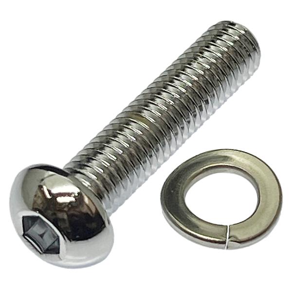 バイク用 SCM435／クロームメッキ 強度10.9 六角穴付 ボタン キャップ ボルト M8 ピッチ1.25 [並目] (長さ35mm 2本入) SUSゆるみ止めワッシャー付