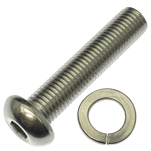 バイク用 ステンレス 六角穴付 ボタン キャップ ボルト M10 ピッチ1.25 [細目] 全ネジ (長さ45mm 2本入) ゆるみ止めワッシャー付