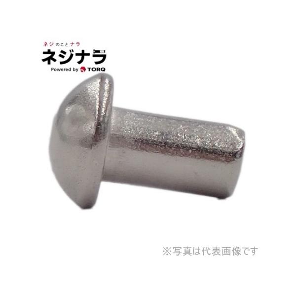 対象物の穴に通したあと反対側も同様の形状につぶす（かしめる）ことで固定できます。取り外す必要のない箇所に使用します。頭部は半円型です。焼きなましされているので強度は低いです。