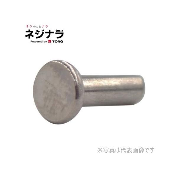 対象物の穴に通したあと反対側も同様の形状につぶす（かしめる）ことで固定できます。取り外す必要のない箇所に使用します。頭部は円をつぶしたように丸く平らな形状です。
