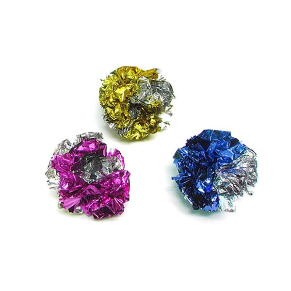 シャカシャカ＆キラキラ素材のシートをボール状にしたおもちゃです。シャカシャカ音と、キラキラシートが猫たちの遊びココロを誘います。軽い素材で床や壁にあたる音も静かなので、使いやすいおもちゃです。3個入りその他、詳細説明をご覧ください。