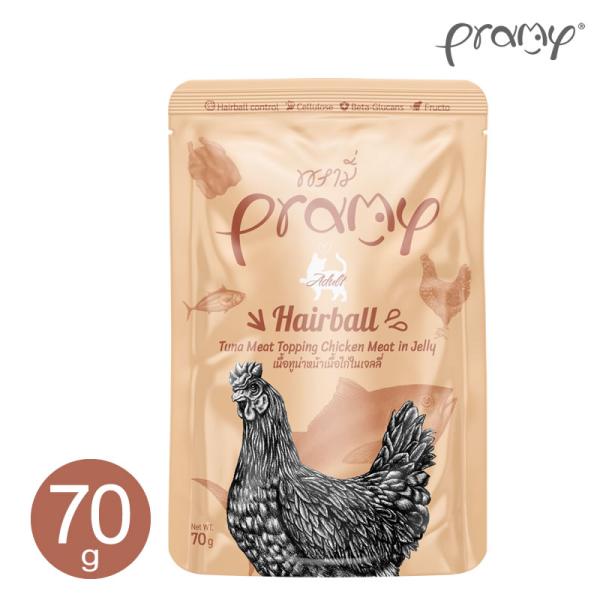 【短期賞味期限品 2026.11.4】pramy プラミー ツナ・チキン ゼリー ヘアボール 70g 猫用 パウチ