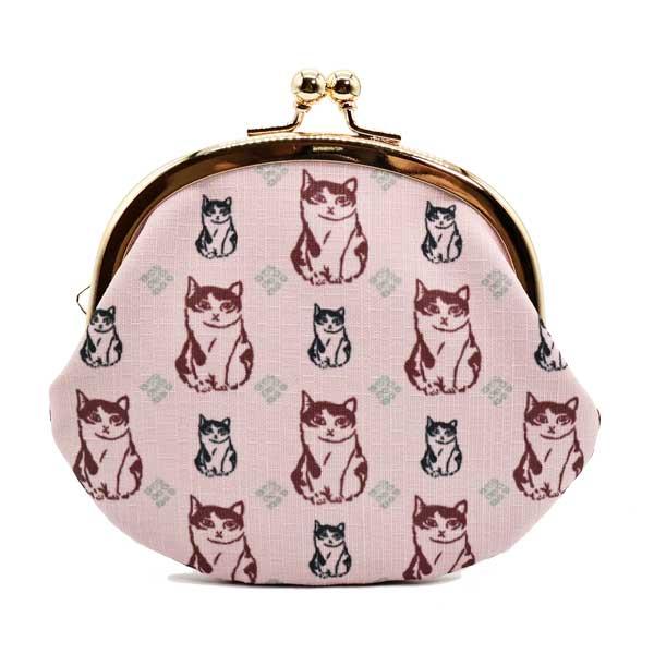 和マンハッタナーズ あられ がま口ポーチ「見つめる小紋」 猫グッズ 猫雑貨