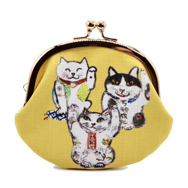 和マンハッタナーズ あられ がま口ポーチ「猫は招くよ」 猫グッズ 猫雑貨