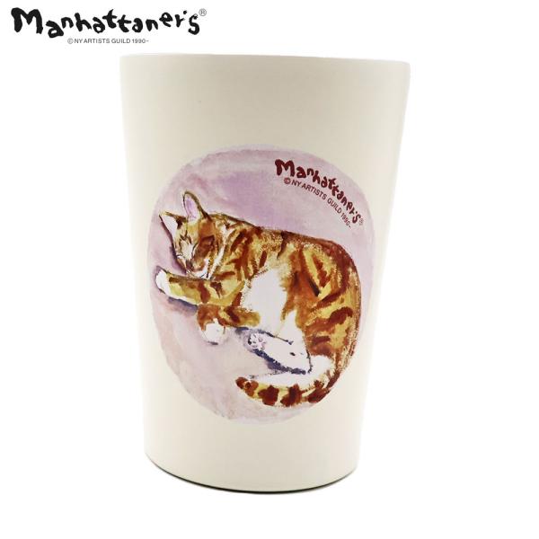 マンハッタナーズ 2WAYタンブラー 450ml 「熟睡シゲオ」 真空二重 ステンレス 猫 直飲み/紙カップ対応 テイクアウトカップOK