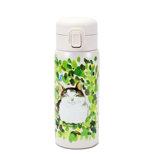 マンハッタナーズ ワンタッチボトル 350ml ごきげん セラミック加工 ステンレス 水筒 保温 保冷 猫柄 4937574622672