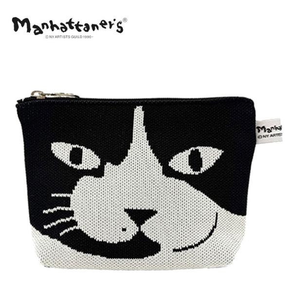 【在庫限り特価】マンハッタナーズ ニットポーチ S 「クマです」 75-8800-BLK/WHT｜マチあり 日本製 ポリエステル 小物入れ コスメポーチ