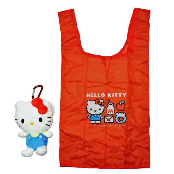 【在庫限り特価】 【サンリオ/ハローキティ】ぬいぐるみエコバッグ スタンダード｜マスコット 約H14×W11×D6.5cm／袋約27×48×16cm｜カラビナ付き