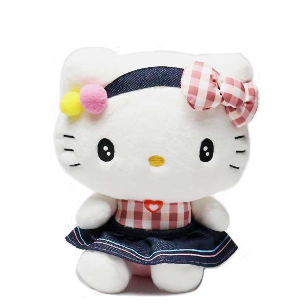 【在庫限り特価】 【サンリオ ハローキティ】ギンガムデニム ぬいぐるみS 約H21×17.5×13cm JAN4548643210807