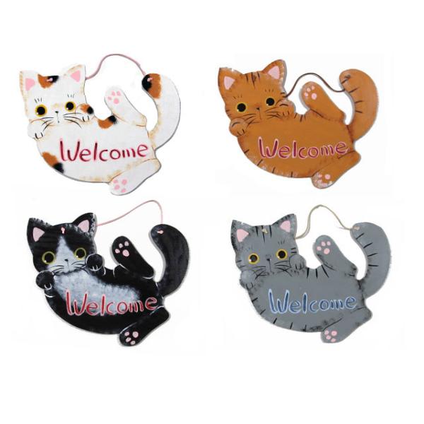 ねころび猫Welcomeボード やまねこ（やまねみえこ）猫のウェルカムボード｜やまねこ 手作り猫グッズ｜ 猫グッズ 猫雑貨 猫 ねこ ネコ｜ドアプレート 看板｜