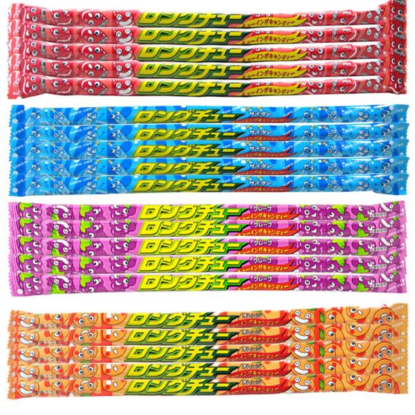 メーカー : やおきんロングチュー コーラ、ロングチュー グレープ、ロングチュー オレンジ、ロングチュー サイダー 各5個 計20個のセットです！長さ約20cm。食べ応え満点のロ〜ングチューイングキャンディです！こちらの商品は『ポスト投函』...