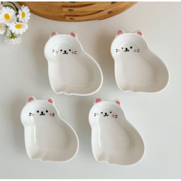 小皿　小鉢　ソースポット　白猫ちゃん小皿　猫　猫型　