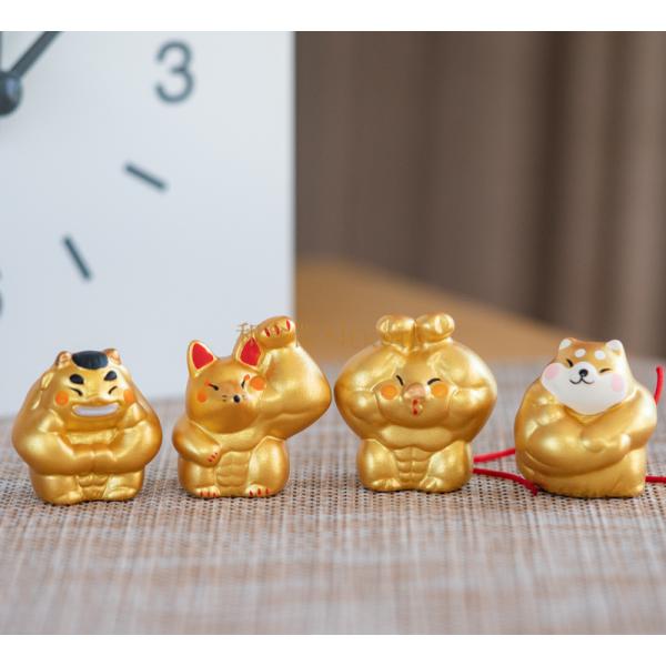 4点 剛腕まっちょ　きつね/ブダ/しば/猫　おみくじ 招き猫  おしゃれ  販売 開運グッズ 金運アップ 風水  縁起物 マッチョ ジム トレーナー 筋肉 増強祈願