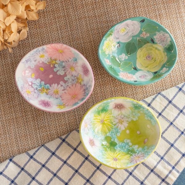 ゆずりは工房 薄紅花景色/彩優花/色彩花　小付 おしゃれ かわいい カフェ 喫茶店   陶器 瀬戸焼 和食器 手描き 海外プレゼント 贈り物 ギフト 母の日 誕生日