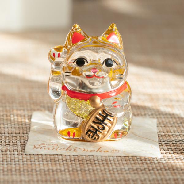 クリスタル金彩小判招き猫 オブジェ 招福置物 硝子ガラス和の縁起物 端午の節句 初夏 お祝い 贈り物 プレゼント 海外プレゼント 贈り物