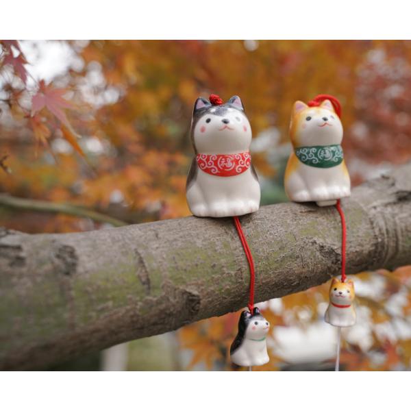 薬師窯 わんこ日和柴犬親子風鈴(茶柴/黒茶)可愛い  商売繁盛  置物 夏インテリア招福置物 和の縁起物 ギフト お祝い 贈り物 プレゼント