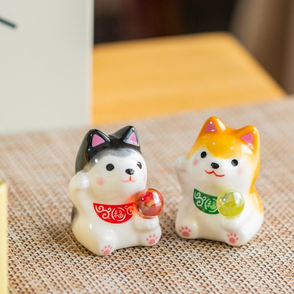 2個セット 薬師窯  陶器わんこ日和玉もち柴犬ディスプレイセット /可愛い  商売繁盛   夏インテリア招福置物 和の縁起物 ギフト お祝い 贈り物 プレゼント