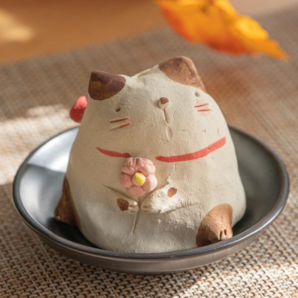 花猫香炉 和柄 可愛い手作りインテリア 置物 縁起 招福 プレゼントコーンタイプ専用