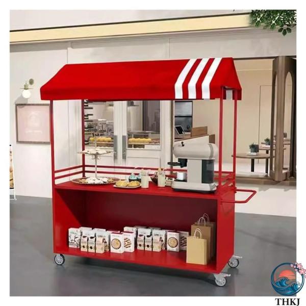 屋台ブース 多機能ハンドカート 車輪付き食品小型カート 屋台食品ベンダーカート 商業キオスク屋台 道端屋台ディスプレイラック(Red 140x6 おしゃれ
