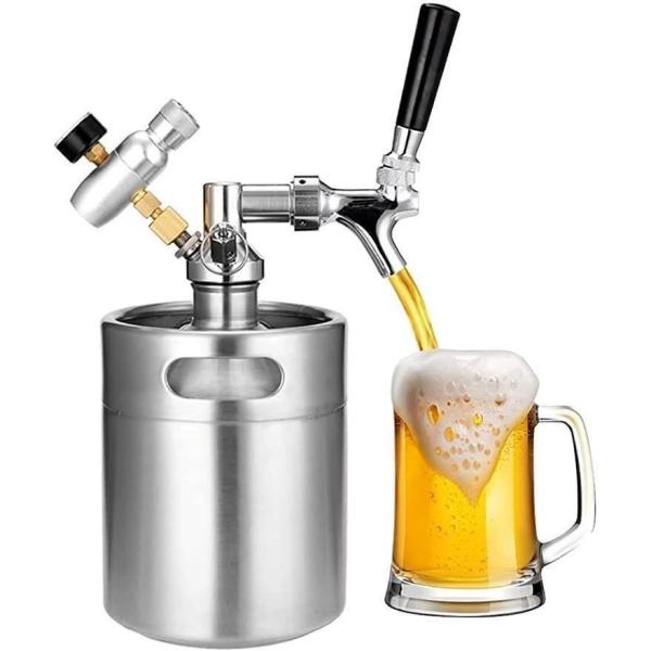ビール樽 2L ビール醸造 ステンレス鋼 ミニ樽 加圧ビール樽 調整可能なビールタップ蛇口 ビール樽ディスペンサーシステム ビールサーバー 樽
