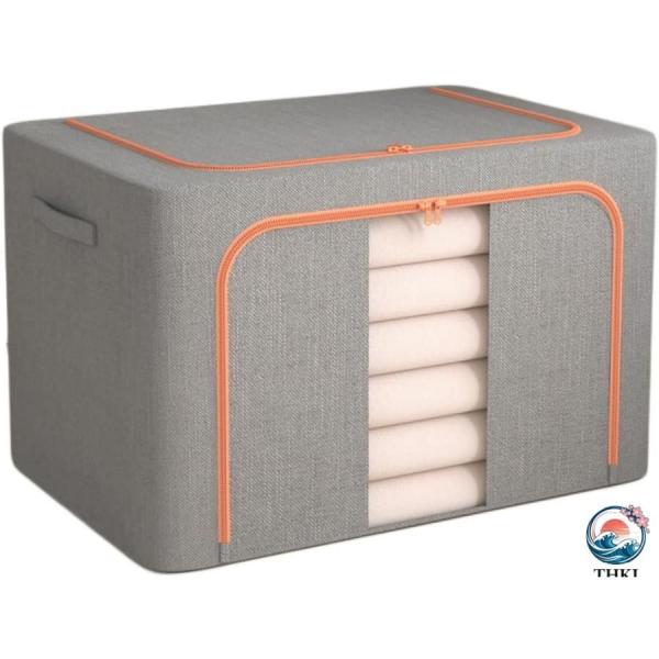9 収納ボックス 収納ケース グレー 60*42*40cm 綿麻 大容量 折りたたみ式 透明窓付き ワイヤー入り 多機能 衣類収納ケース 衣類 布団 おもちゃ 書類