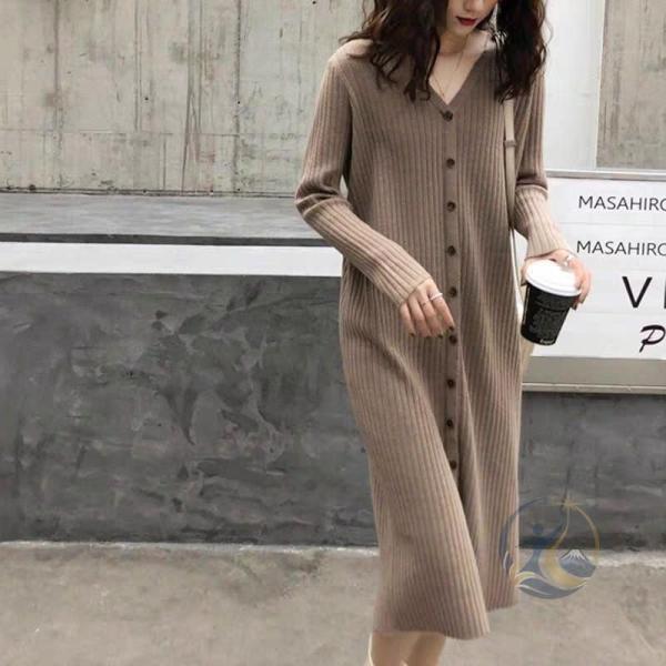 マタニティ 服 妊婦服 授乳服 ワンピース 安い おしゃれ 春 秋 冬 感動人生 お宮参り フォーマル 長袖 前開き リブニットワンピース モカベージュ ブラック