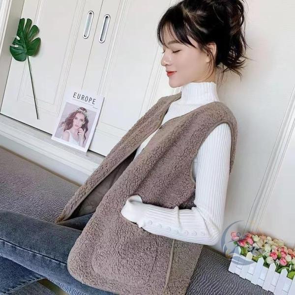 フリースベスト レディース アウター もこもこ トップス ベスト ジレ 感動人生 前開き 暖かい ムートン調 ノーカラー 着痩せ 通学 通勤 可愛い 便利 快適