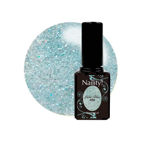 UVライト&amp;LEDライト対応カラージェル　　【485 レイクブルー】　爽やかなペールブルーにオーロラグリッターが水面のようにきらきらと輝くラメカラー　　【spring pallet series】　春のあたたかくキラキラした気持ちを...