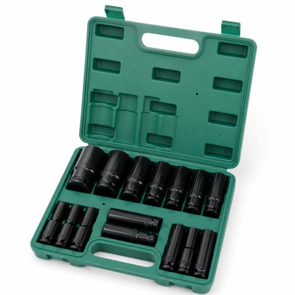 インパクト　レンチ　ディープソケット 六角軸 工具 DIY 1/2インチ 12.7mm ソケット 収納ケース付き 差込角 ロングソケット 15本