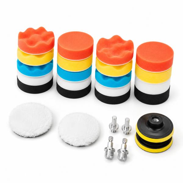 電動ポリッシャー用 電気ドリル ポリッシャー バフ 六角軸付き 80mm インパクトドライバー用 研磨パッド 洗車セット 24点セット