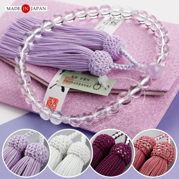 すべての宗派のお客様にお使い頂ける女性用のお数珠でございます。素材は、透明感と艶があり美しい輝きを放つ本水晶でございます。アクセントは、藤雲石を使用しております。永くお持ちいただける色合いで、幅広い年齢層の方から人気がございます。どちらの素...