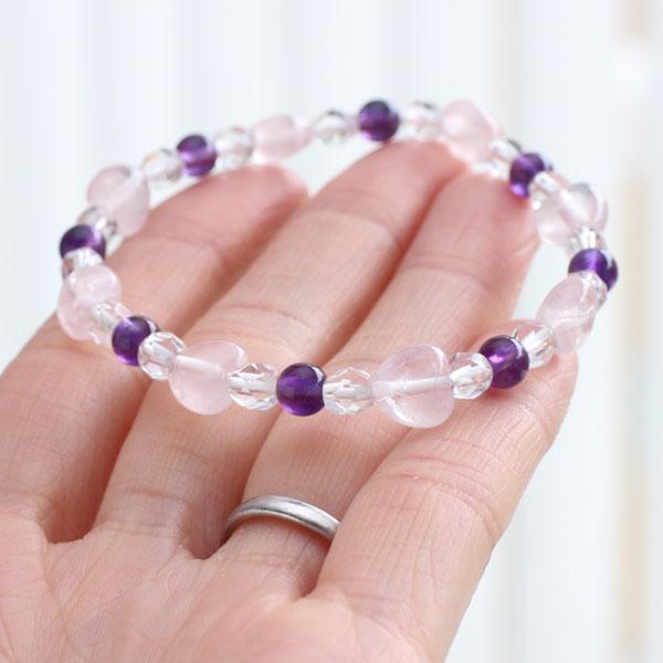 数珠 パワーストーン はな花 ハート型ローズクォーツ 約5mm アメジスト  