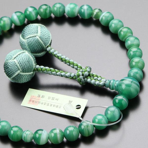 数珠 パワーストーン はな花 数珠 女性用 約8ミリ 緑縞瑪瑙 正絹2色