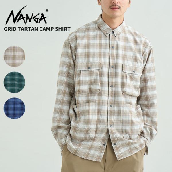 ナンガ  メンズ ネルシャツ 長袖シャツ NANGA グリッドタータン キャンプシャツ GRID TARTAN CAMP SHIRT 軽量 N2620-1I059A