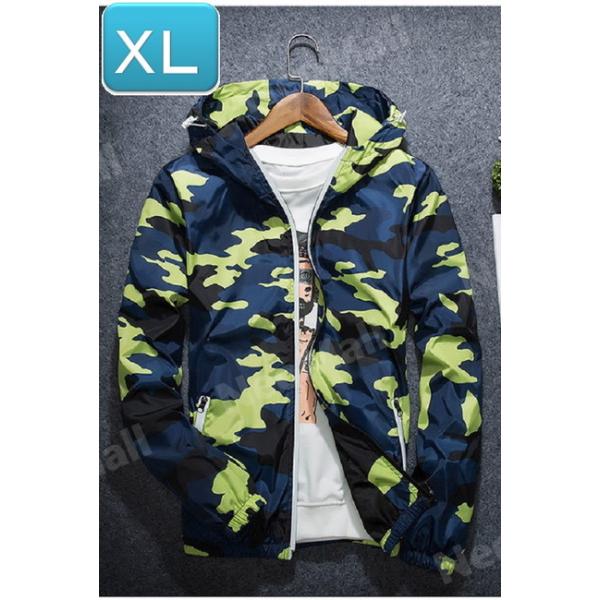 175】 迷彩 ウィンドブレーカー フード付き イエロー XL メンズ