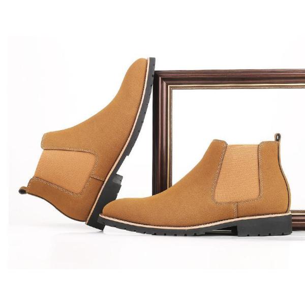 サイドゴア メンズ ビジネス PUレザー シューズ ライトブラウン 革靴