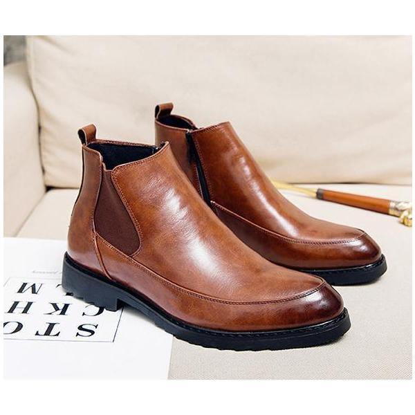 サイドジッパー付き メンズ ビジネス レザー シューズ ブラウン 革靴 靴 カジュアル 屈曲性 通勤 軽量 インポート品【n164】 neomall_neo-164-br