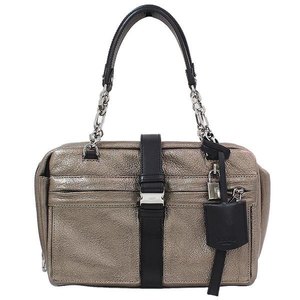 ロエベ)LOEWE ゴールド レザー チェーン ハンドバッグ ゴールド 袋 