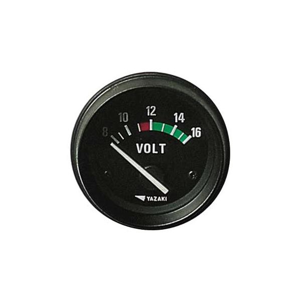 ■表示：8〜16V■電源：12V専用 ※ドロッパーASSY使用不可■サイズ：(表示部)直径57mm、(穴あけサイズ)直径52mm●ヤザキ社製の電流値を表示する電流計（アンメーター）です。