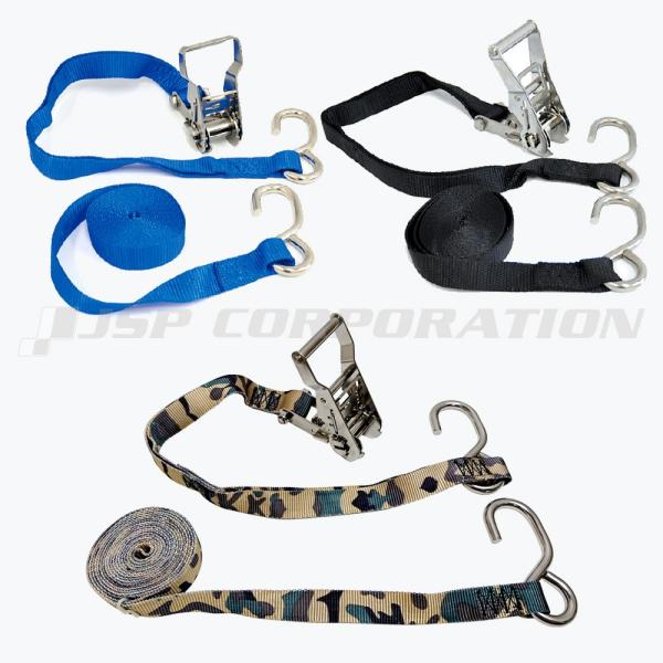 ■ラチェット部分：ステンレス製■本体ベルト：600mm　ベルト：2,900mm　幅：25mm●フックからラチェットまでの長さを600mmに伸ばすことでラチェット部分がスポンソンやハルに干渉する心配がなくなりました。●ラチェット、フックは錆び...