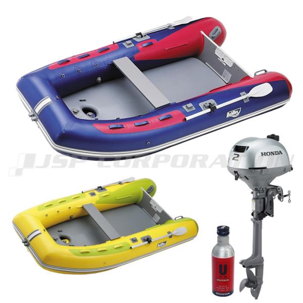 ◆返品・キャンセル不可◆佐川急便発送■太鼓判セット品：ECB-310IBゴムボート本体、ホンダ2馬力船外機、エンジンオイル【アキレス 4人乗り ゴムボート ECB-310IB】■カラー：イエロー/ライム、ワイン/バイオレットメタリック■予備...