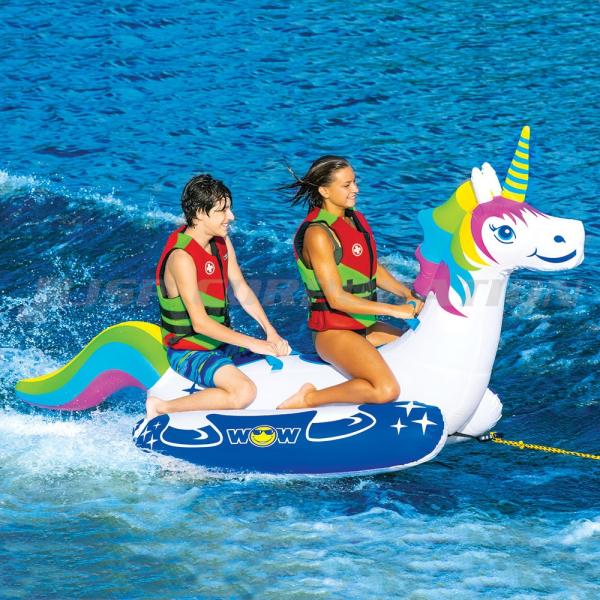 トーイングチューブ WOW/ワオ 2人乗り ユニコーン バナナボート ウォータートイ 浮き輪 空気注入式 水上バイク ジェット ボード 牽引