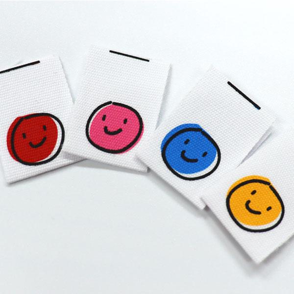 ( ラベル ) Line smile (ライン スマイル) ラベル 4color  （２個） 【 商用利用可 】+入数：2枚+販売サイズ： 4.9cm x 1.5cm  +素材：コットン 100%