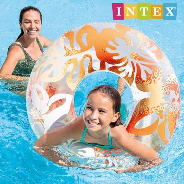 保証 ネコポス発送 インテックス クリアカラーチューブ ブルー INTEX 浮き輪 ME-7073 59251 浮き輪 ブルー 直径90cm 海水浴 プール クリアカラー ハイビスカス
