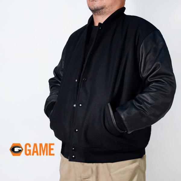 GAME sportswear スタジャン オールブラック　無地　黒　USA製 GAME sportswear スタジャン オールブラック 無地 黒 USA製 GAME