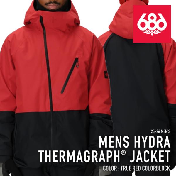 日本正規品 スノーボード ウェア ジャケット シックスエイトシックス 686 MENS HYDRA THERMAGRAPH JACKET True Red Colorblock メンズ 25-26 爆買