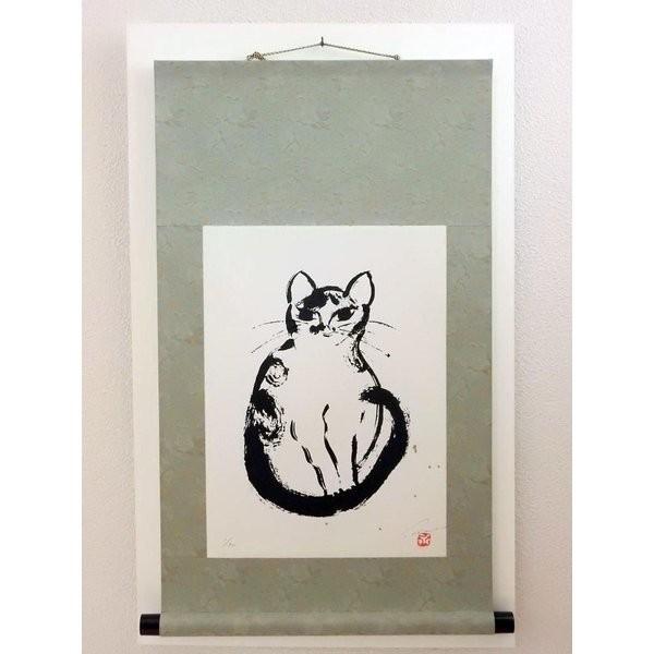 ★海沼永子「猫遊び」現代掛け軸・現代の墨絵！ ミクストメディア F６号 真作保証 海沼永子 「catsCOWII」 静物画 シルクスクリーン