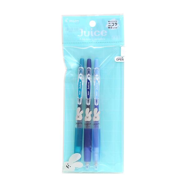 ニコラ　Juice　ボールペン　0.38mm　3色セット　うさぎ柄　ブルー　グリーン　LJU-45UFNN-3CNT　[M便 1/4]