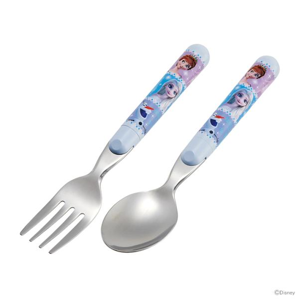 こどもがしっかり持てるステンレス製のスプーン＆フォークセットです。おうち使いにぴったり◎【仕様】スプーンサイズ：約140×31×13mmフォークサイズ：約141×23×13mm子供　こども　キッズ　かわいい　おしゃれ　アナ雪　エルサ※商品写...